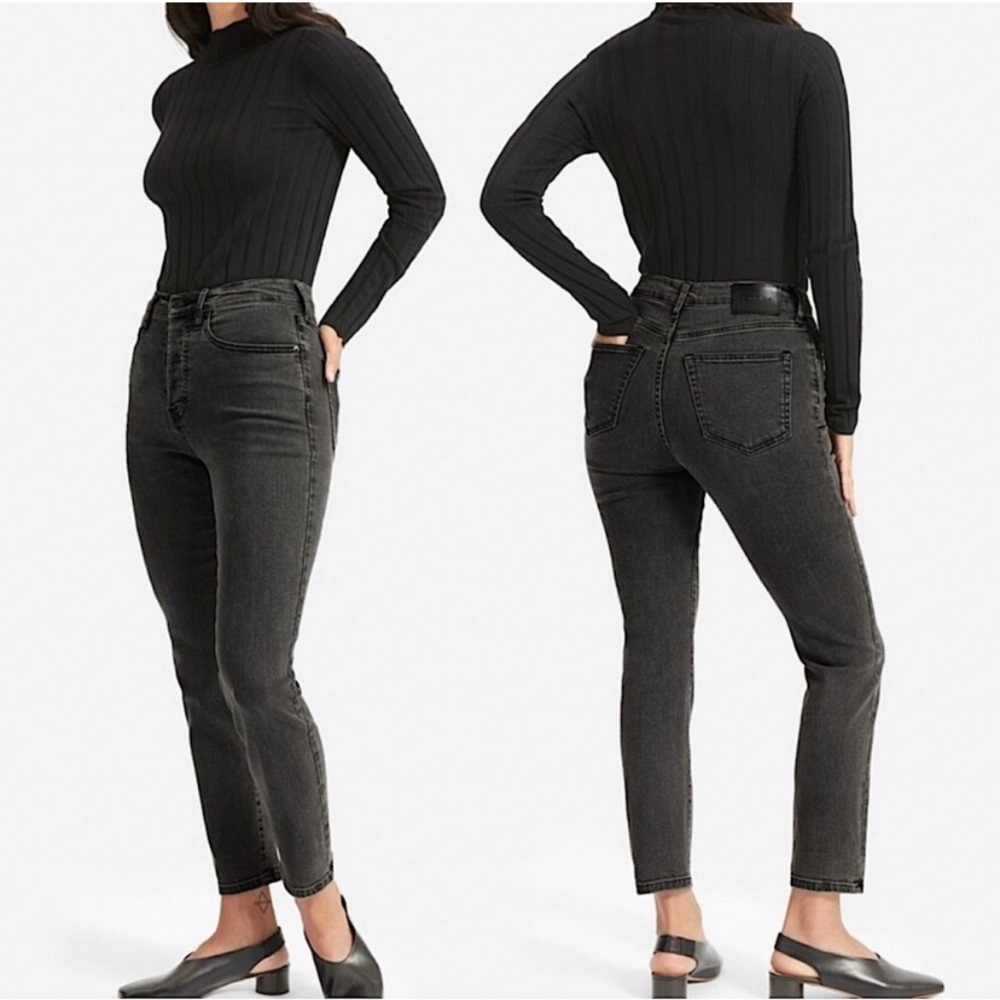 Everlane High Rise Slim Straight Jeans Ankle Black Size 26
